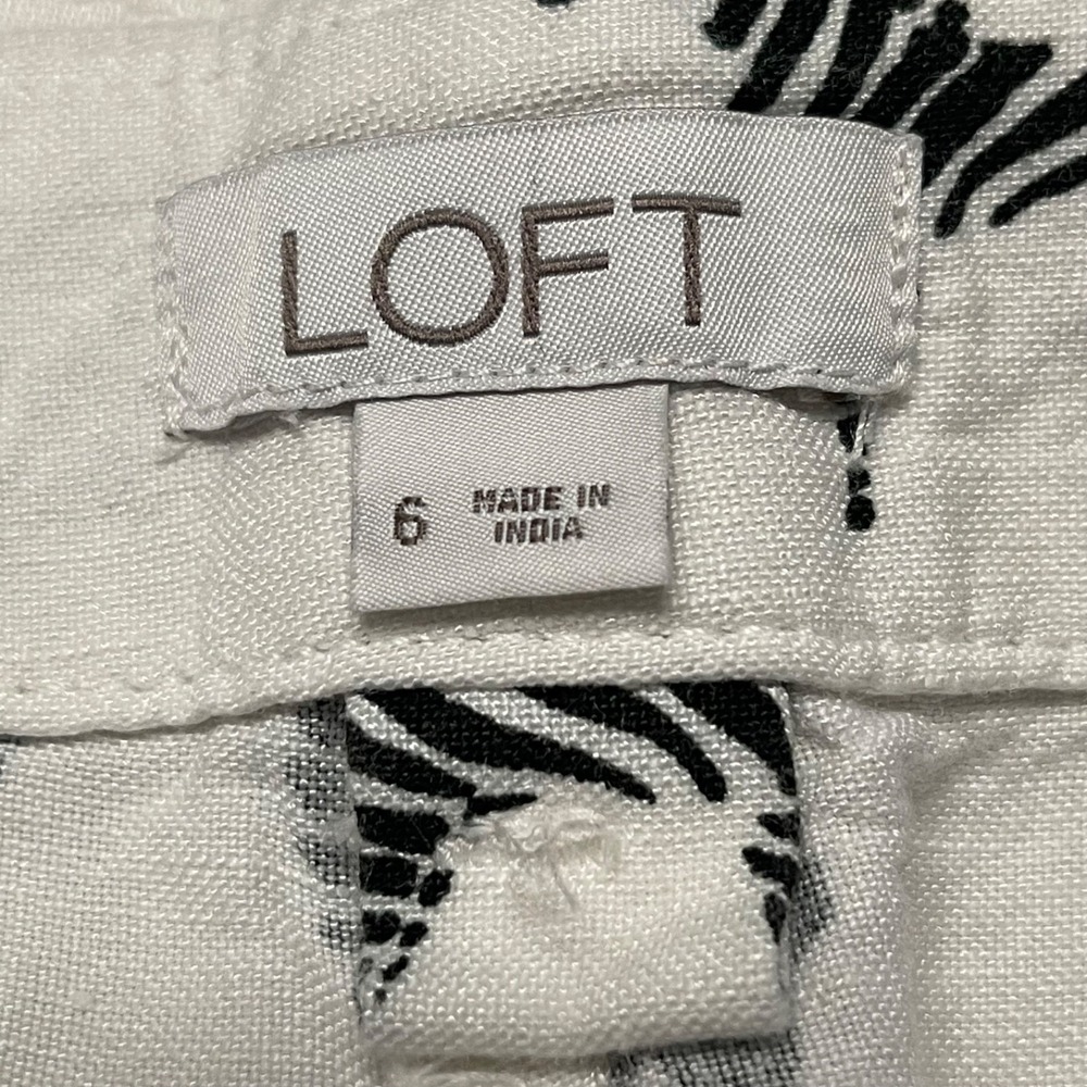 Ann Taylor Loft Women's 6 White Zebra Print Linen Blend Shorts Waist Belt - Picture 5 of 12